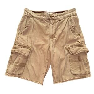Vtg OP Men's Khaki Cargo Shorts Utility Pockets Summer Casual raw hem 32x10 80's